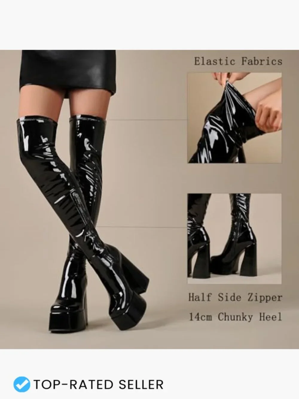 Platform Thigh High Boots Chunky Block Heel Over The Knee Stretch Square Toe